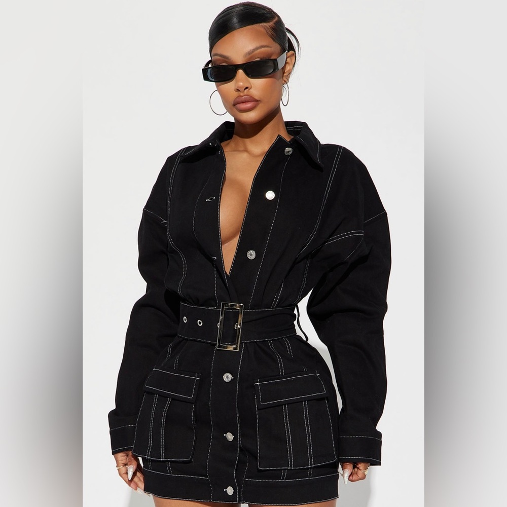 Denim belted dress